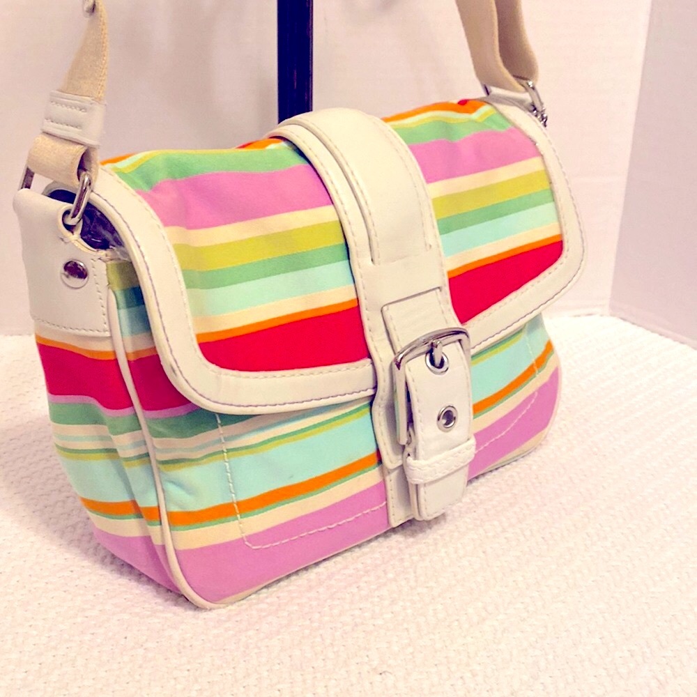 Coach Legacy Striped Bag, Gods Rainbow Colors Gods Promise.